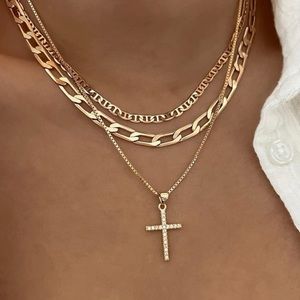 1pc Multilayered Adjustable Cross Pendant Necklace
